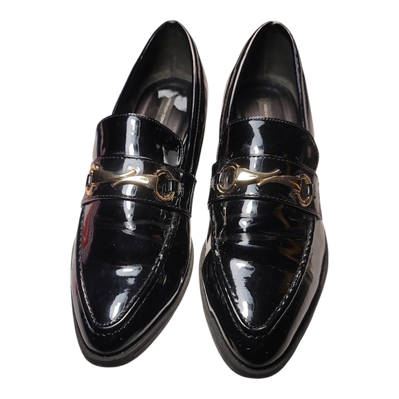 ZARA, BLACK PATENT VEGAN LEATHER LOAFER, FLATS, SIZE 9.5 EUC - Picture 2 of 9